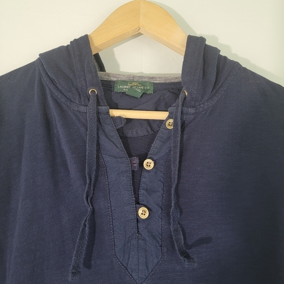 LRL Lauren Jeans Navy Blue Hooded Sweatshirt Women Sz M Drawstring - Picture 3 of 11